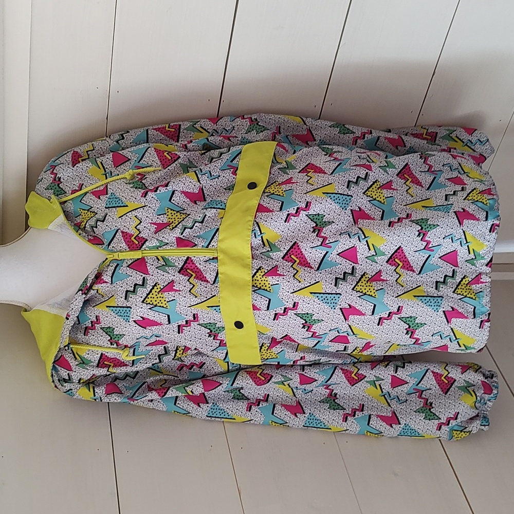 Ragstock Windbreaker XL Rad 80s Geometric, half zip, Cinch Waist, Pockets
